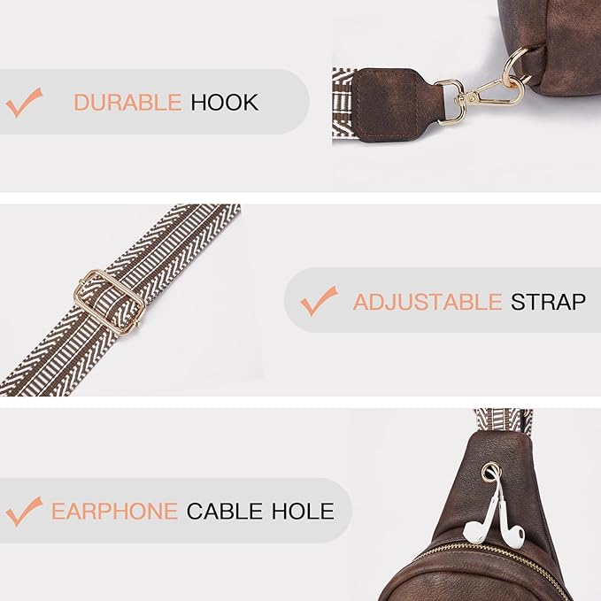 Telena Small Sling Bag for Women Leather Crossbody Fanny Packs Chest Bag for Women