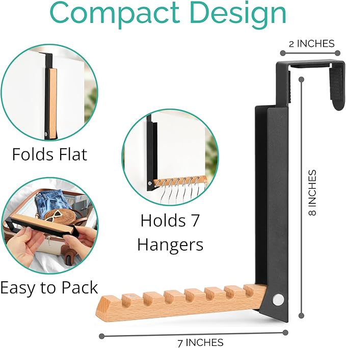 Over The Door Coat Rack: Portable Folding Travel-Friendly Over The Door Clothes Hanger and Laundry Hanger, Ideal for Compact Spaces and On-The-Go Use - 2PCS (Black)