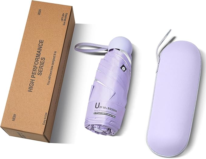 BAODINI Travel Mini Umbrella for Purse With Case Small Compact UV Sun Protection Sun Lightweight Tiny Pocket Umbrella for Women Girls and Men