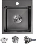 POPFLY Kitchen Sink, 15×17 Inch Drop In Black Small Kitchen Sinks, 18 Gauge Stainless Steel Bar Prep Rv Single Bowl Utility Sink, Fregaderos De Cocina Modernos