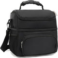 FlowFly Double Layer Cooler Insulated Lunch Bag Adult Lunch Box Large Tote Bag for Men, Women, With Adjustable Strap,Front Pocket and Dual Large Mesh Side Pockets