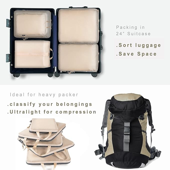 BAGAIL 6 Set Ultralight Compression Packing Cubes Packing Organizer for Travel Accessories Luggage Suitcase Backpack