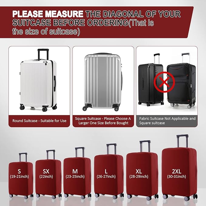 Travel Luggage Cover Suitcase Protector Scratch-Resistant Fit 19-31 Inch Suitcase, Not Included Suitcase (Claret, XL(28-29 inch))