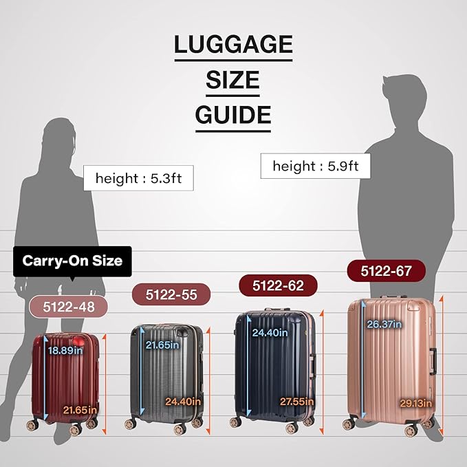 LEGEND WALKER Hardside Expandable Zipper Luggage, Carry-On, 21-inch, Black, 5122-48-BK
