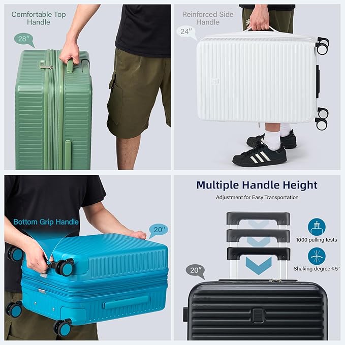 Hard Shell Suitcases Expandable Travel Luggage Sets 3 Piece, Carry on and Check in 3 Piece Luggage Suitcase Sets with Spinner Wheels Cup Holder Charger Built in (Caribbean Blue, 20/24/28)