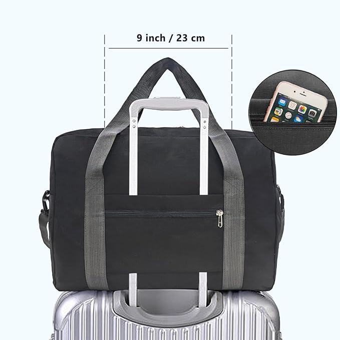 For Spirit Airlines Personal Item Bag 18x14x8 in Underseat Carry-on Luggage foldable Travel Duffle Bag for Airplanes(30L, Black)