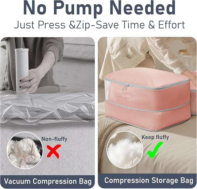 DIMJ Comforter Storage Bag 6 Pack - Blanket Storage Organizer Compression Bags, Large Capacity Ultra Space Saving Self Compression Organize for Bedding, Pillow, Duvet, Sheet Storage with Zipper Window