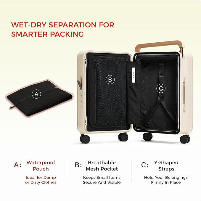 TUPLUS 20” Carry-On Hardside Luggage Lightweight ABS Travel Suitcase with Wide Handle Spinner Wheels TSA Combination Lock, Balance Series 2.0, Clear Sky Blue