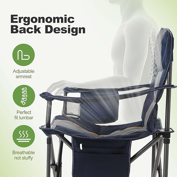 LET'S CAMP Folding Camping Chair Oversized Heavy Duty Padded Outdoor Chair with Cup Holder Storage and Cooler Bag, 450 LBS Weight Capacity, Thicken 600D Oxford