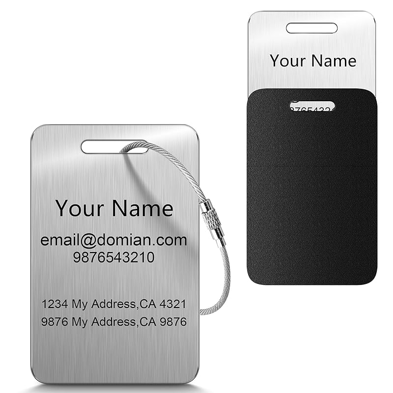 Stainless Steel Personalized Luggage Tags for Suitcases - Custom Name ID Travel Tags for Luggage, Backpacks and Bags - Metal Travel Essentials Accessories for Kids, Women and Men - Bulk Set (3 Pack)