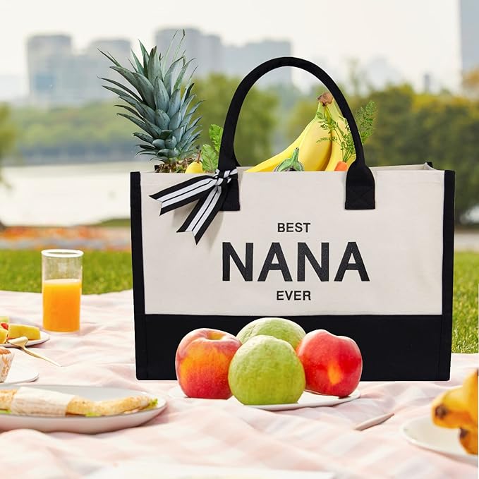TOPDesign Embroidery Canvas Tote Bag for Women, Best Nana Ever Gifts for Grandma from Grandchildren Grandkids, Personalized Birthday, Mothers Day Present, Ideal for Beach, Holiday