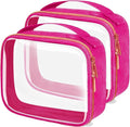 Travel Toiletry Bag,2 Pack Clear Makeup Bags with Handles,180°Opening Clear Cosmetic Bags for Traveling Women,Men,Travel Essentials,Rose Red