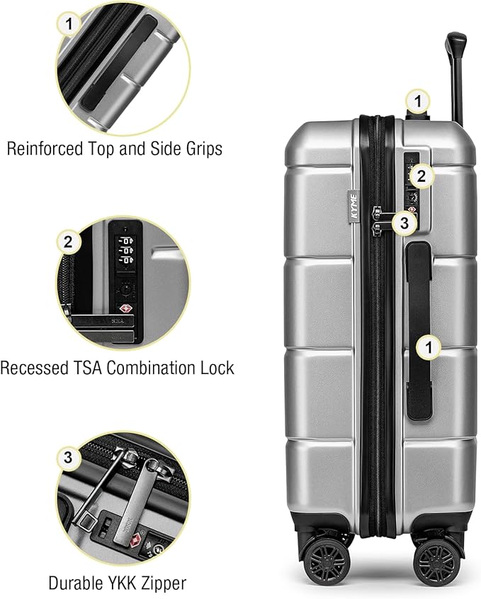 KYME Suitcases with Wheels Hardshell 30 Inch Luggage TSA Approved Large Checked Luggage Durable Travel Rolling Suitcase with Cup Holder for Women Men Silver Grey