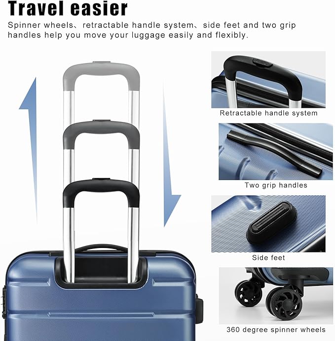 Coolife Luggage Suitcase Carry-on Spinner TSA Lock USB Port Expandable (only 28’’) Lightweight Hardside Luggage (Gray, L(28in))