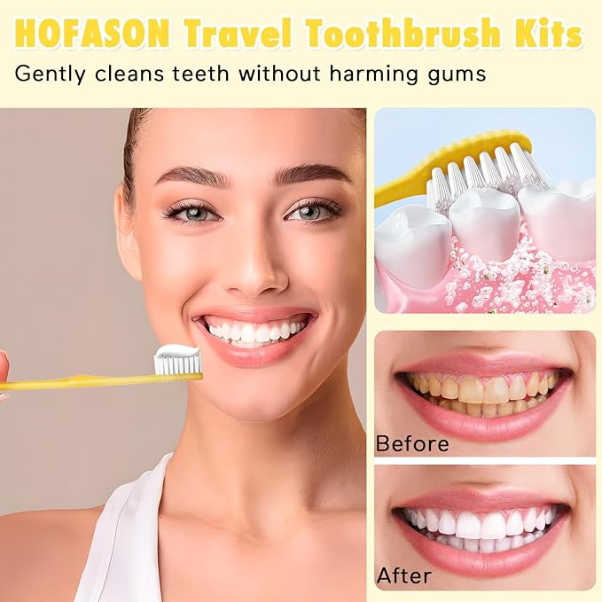 HOFASON Disposable Toothbrushes with Toothpaste Pack of 1000, Yellow Hollow Travel Toothbrush Set with 5g Toothpaste Individually Wrapped Toothpaste Bulk for Homeless, Nursing Home, Shelter, Hotel