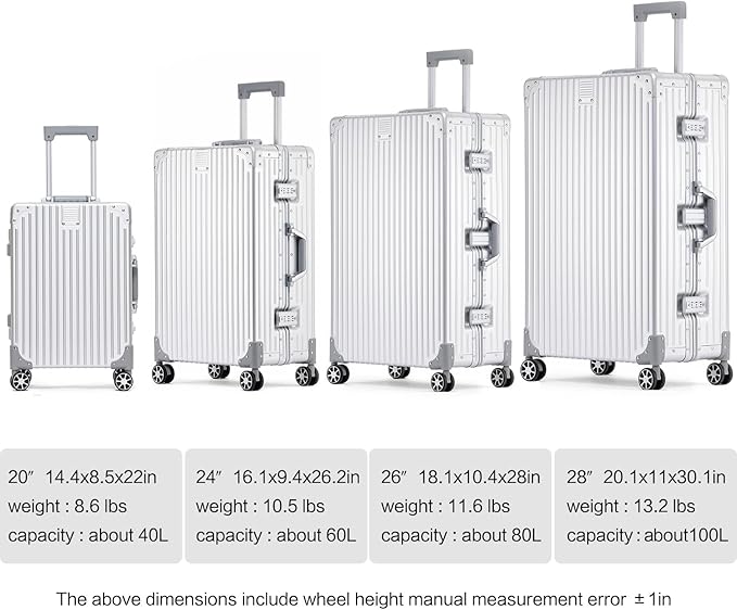 Metal All Aluminum Carry-on Luggage TSA Customs Lock Zipperless Silent Rotary Wheel Business Suitcase Aluminum Frame Set (rose gold, 28 '')