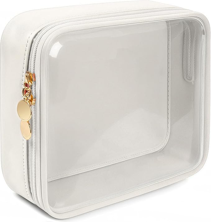 KOTORA TSA Approved Toiletry Bag with Mini Clear Makeup Bag PVC Cosmetic Bags for Women and Men, Carry on Airport Airline Compliant Bag Car Accessories for Women Her (1B White)