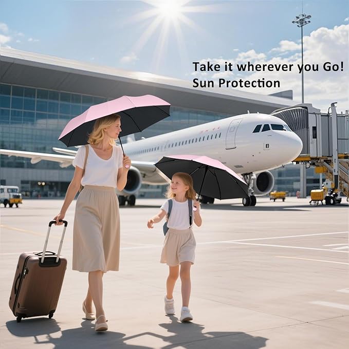 BAODINI Travel Mini Umbrella for Purse With Case Small Compact UV Sun Protection Sun Lightweight Tiny Pocket Umbrella for Women Girls and Men