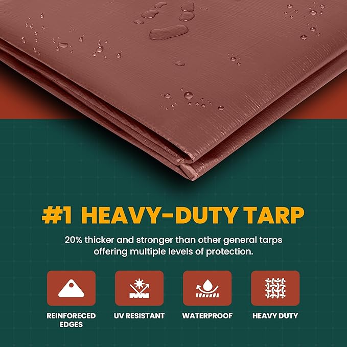 Large Waterproof Tarp - Heavy Duty 10 Mil Thick Poly Tarpaulin Ideal for Canopy Tents, Boats, RV or Pool Covers - Multipurpose Protective Tarps with Grommets for Indoor and Outdoor Use | 20' x 35'