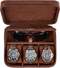 Awesometik 3 Slot Luxury Travel Faux Leather Watch Case. Watch Storage Organizer. Watch Display & Watch Holder. Perfect For Watch Collection. Ready to Gift for Men (3 Slot Watch Case)