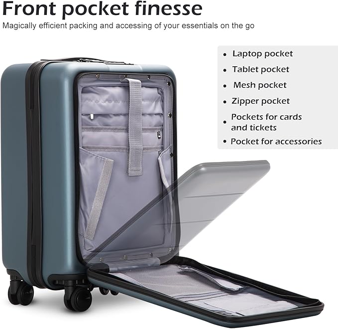 Coolife Luggage Suitcase Piece Carry On ABS+PC Spinner Trolley with pocket Compartmnet(Night navy, 20in(carry on))