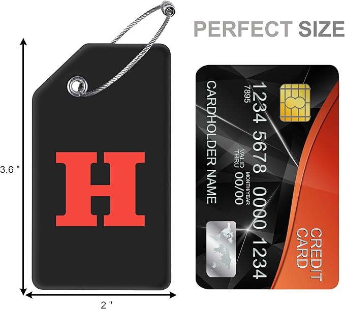 8 Pcs Luggage Tags for Suitcases, 26 Initial Letter Travel Luggage Baggage Identification Labels ID Tags Fully Bendable Tags with Stainless Steel Loop (Letter H, Black)