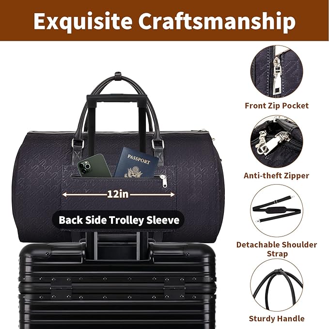Garment Bag for Travel Convertible Carry On Garment Bag Large Travel Duffel Bags for Women 2 in 1 Hanging Suitcase Suit Travel Bags for Women & Men 3pcs Set