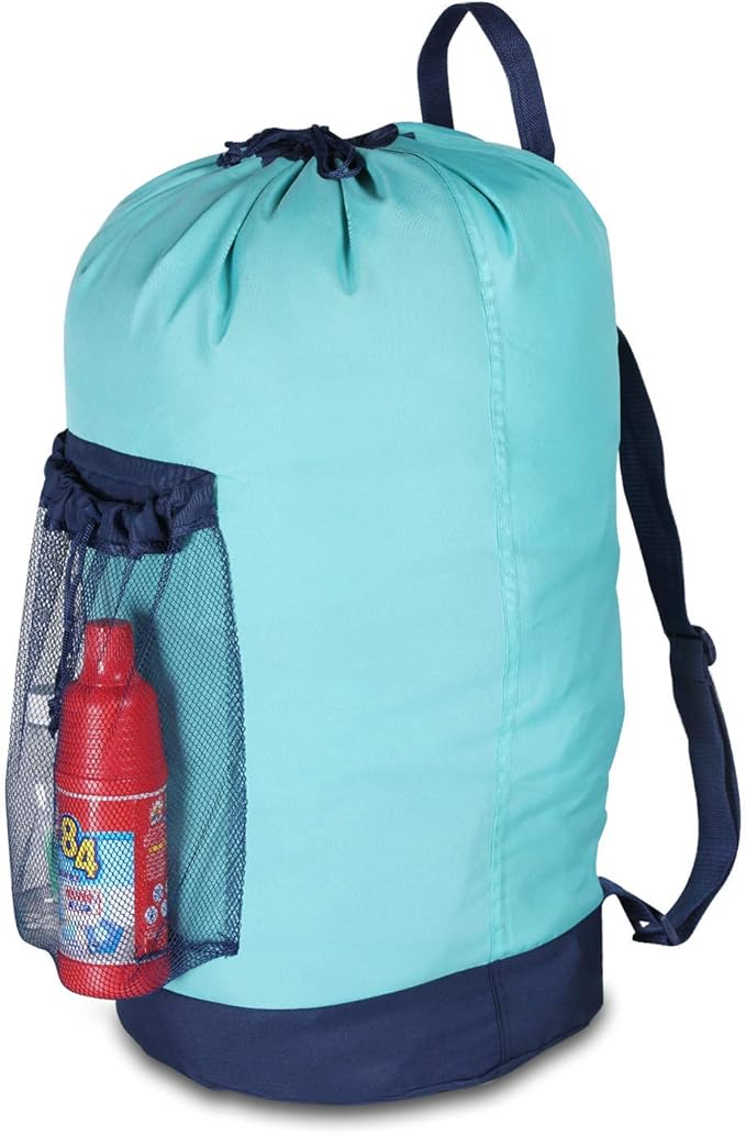 Dalykate Laundry Backpack with Shoulder Straps and Mesh Pocket Durable Nylon Clothes Hamper Bag with Drawstring Closure for College, Travel, Laundromat, Apartment