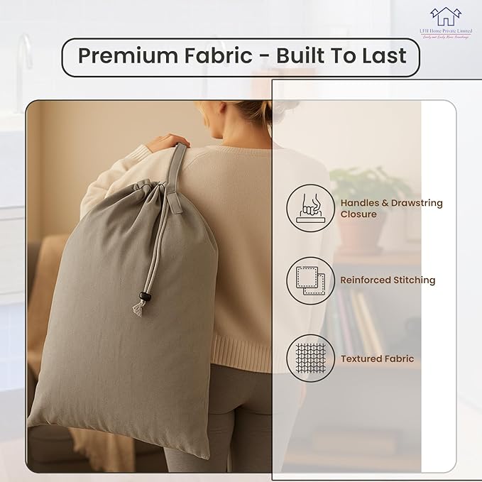 LFH Home Cotton Canvas Large Laundry Bag with Handle, Heavy Duty Drawstring Closure Washable Laundry Bags, School Travel, Home, Hotel, College Dorm, Organizer Sack, Toys Clothes 20x30 (Pack of 4)-Grey