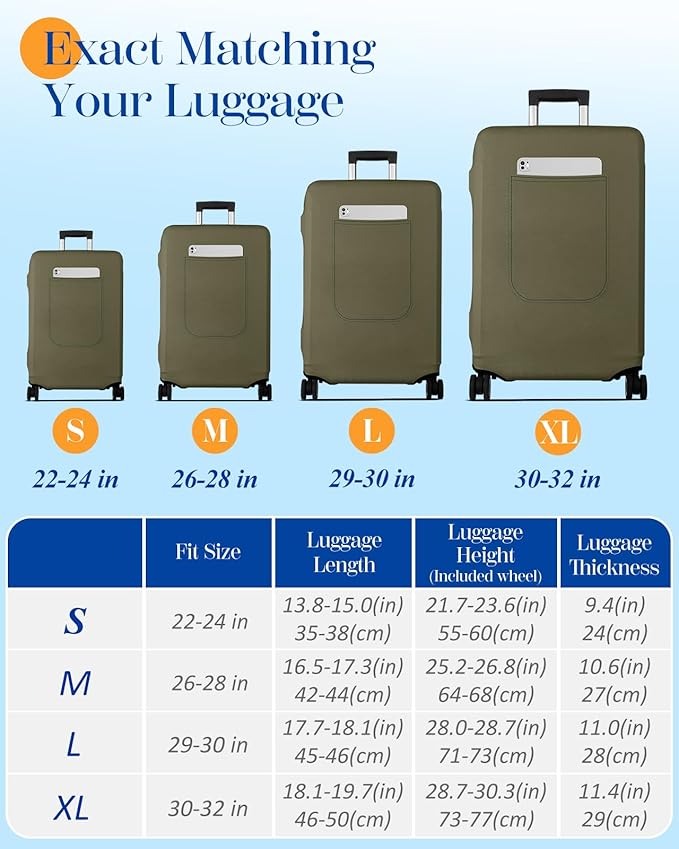 Slohif Luggage Cover for Suitcase Tsa Approved Protector - Luggage Sleeve Suit Case Cover Travel Stretch Large Baggage Case Protective Washable Fit 26-28 Inch Green