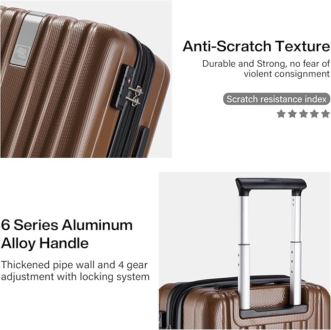 Hanke 20 Inch Expandable Carry on Luggage 22x14x9 Airline Approved Lightweight PC Hard Shell Suitcases with Wheels Tsa Luggage Rolling Suitcase Travel Luggage Bag for Weekender(Brown)