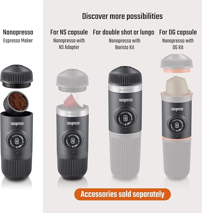 WACACO Nanopresso Portable Espresso Maker with Case, Mini Travel Coffee Machine, Perfect for Camping, Travel and Office（ Elements Arctic Blue）