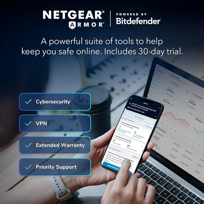 NETGEAR Nighthawk Tri-Band WiFi 7 Router (RS500) – Security Features, BE12000 Wireless Speed (up to 12 Gbps) - Covers up to 3,000 sq. ft., 120 Devices – 2.5 Gig Internet Port - Free Expert Help