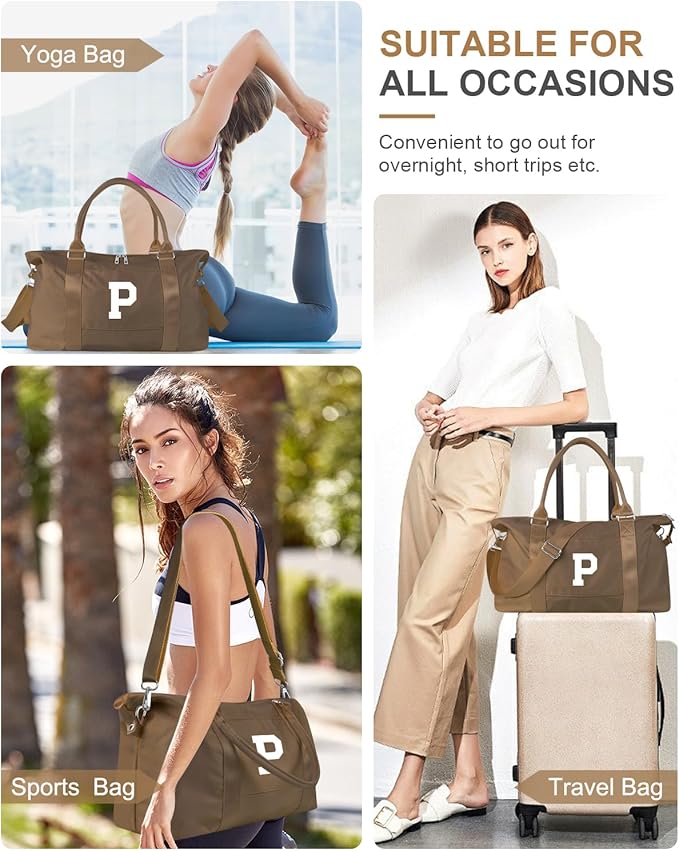 Birthday Graduation Gifts for Daughter,Initial Travel Duffel Bag Sports Gym Bag for Girls Teen Kids Birthday Gifts,Personalized Weekender Bag Carry On Tote Bags Cute Overnight Bag for Women(Brown, P)