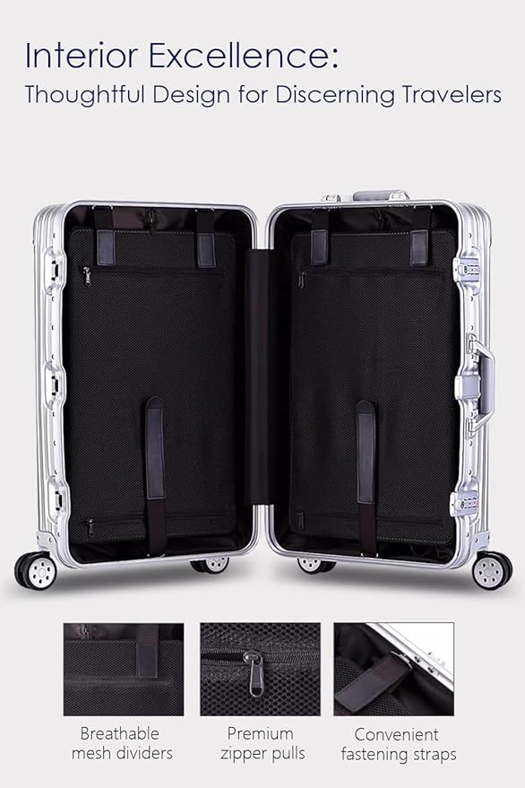 28 Inch All Aluminum Checked in Luggage with Wheels, Hard Shell Zipperless Suitcase with TSA Locks, Large Travel Luggage, Silver