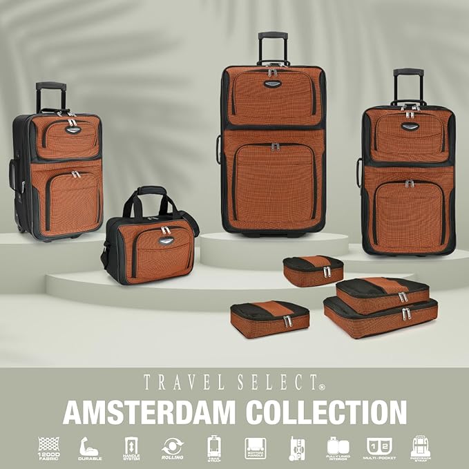 Travel Select Amsterdam 25-Inch Softside Expandable Rolling Upright Luggage, Lightweight 2-Wheel Suitcase with Push-Button Handle, Gray
