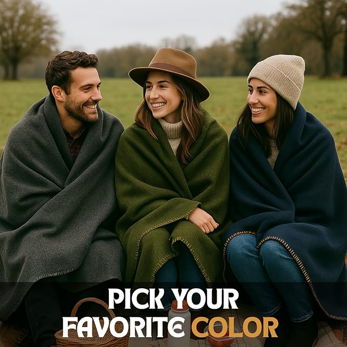 Wool Camping Blanket – 70% Wool Heavy-Duty Military Style Throw, Warm & Washable, Fire Retardant Cover for Emergency, Survival & Outdoor Use – Perfect for Camping, Car, Home & Hiking, Navy 62x84