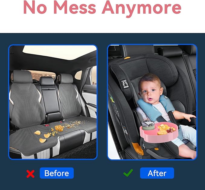 [2 Packs] Kids Car Seat Tray, Travel Tray with Cup Holder for Toddler Baby, Kids Car Seat Food Snack Organizer for Road Trip, Stroller snack Organizer Travel Must Haves (Pink, 2 PCS)
