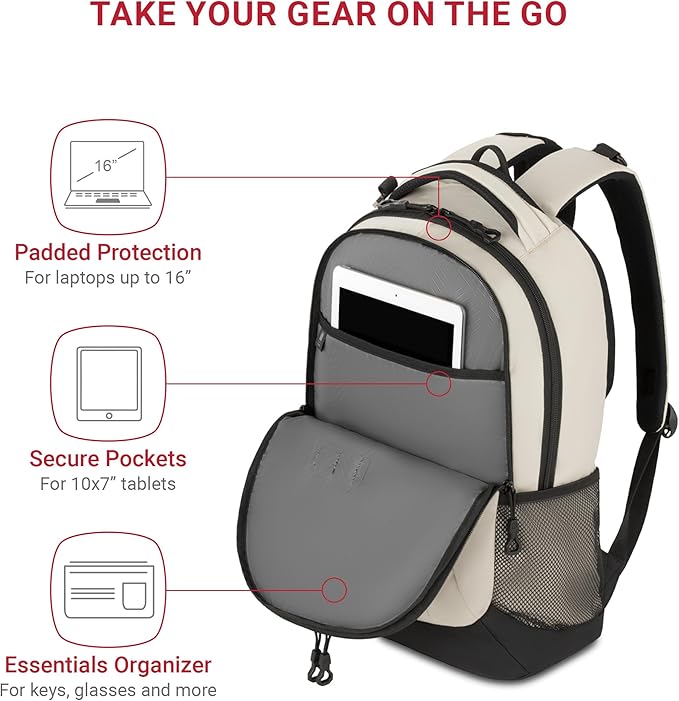 SwissGear Cecil 5505 Laptop Backpack, Cream/Black, 18-Inch