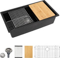 Dcolora 30 Inch Matte Black Kitchen Sink Workstation Granite Composite Undermount Single Bowl Kitchen Sink,DC-GU8769