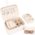 2 Layer Portable Jewelry Box, Large Jewelry Travel Case with 4 Jewelry Pouches, Medium Size Jewelry Organizer Box for Earrings, Necklaces, Bracelets (beige)