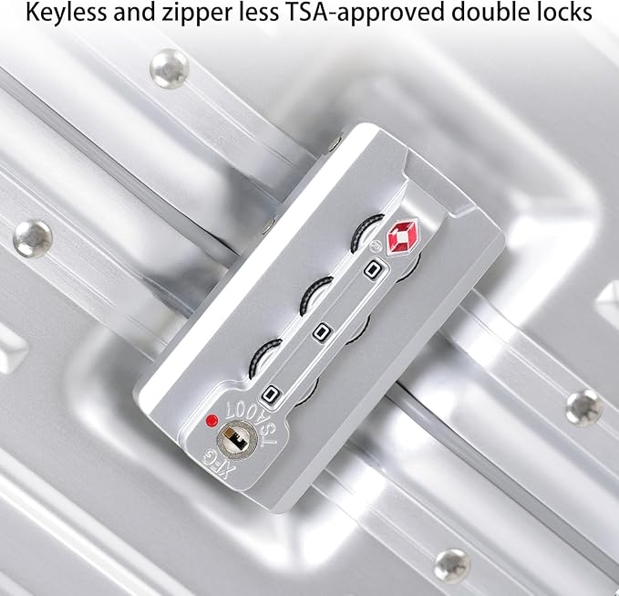 Metal All Aluminum Carry-on Luggage TSA Customs Lock Zipperless Silent Rotary Wheel Business Suitcase Aluminum Frame Set (dark green, 2Piece(20/26))