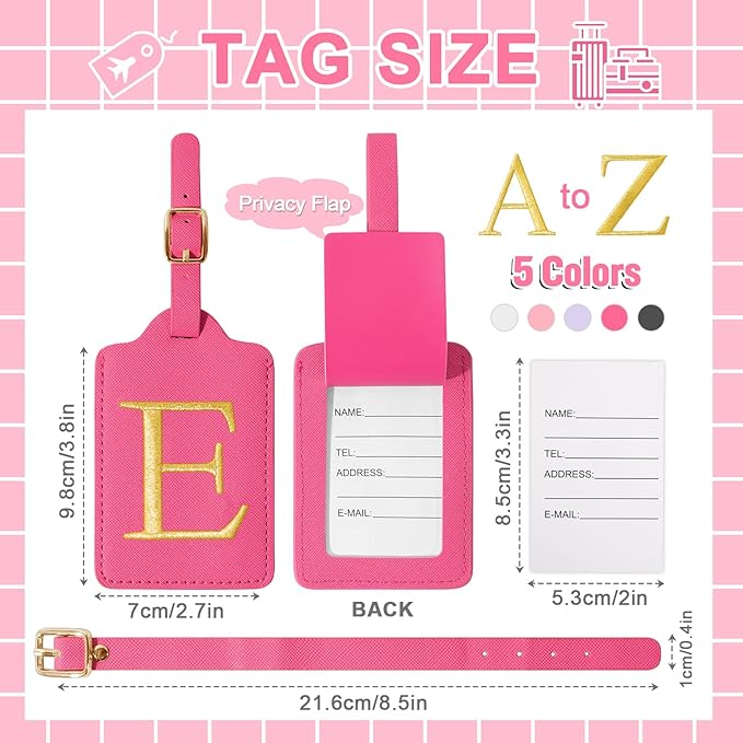 Personalized Rose Red Leather Initial Luggage Tags - Cute Monogram Embroidered Privacy Cover Name Card, Travel Backpack Gift for Women & Kids