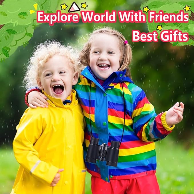 Kids Binoculars Best Gifts for 3-12 Years Boys Girls High-Resolution Optics Shockproof Mini Compact Binocuolar Toys Folding Small Telescope for Bird Watching Camping Outdoor Play