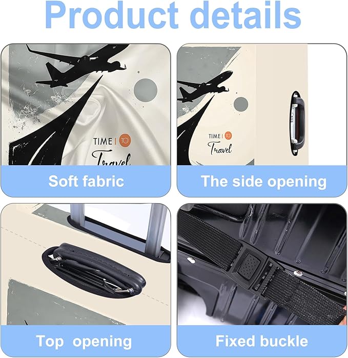 Suitcase Cover with Time to Travel Design, Luggage Protector, Fit for 24-26Inch Luggage Durable Travel Bag Cover with Zipper Closure