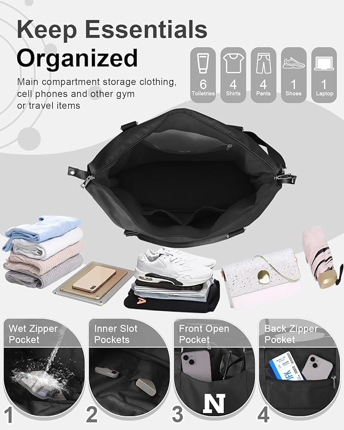 Initial Travel Duffel Bag Sports Gym Bag for Boys Teen Birthday Gifts,Black Personalized Weekender Bag Carry On Tote Bags for Men,Waterproof Overnight Luggage Bag Airplane Travel Essentials(Letter N)