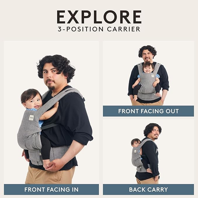Baby Tula Explore Carriers - Breathable Baby Carrier Newborn to Toddler - Adjustable Toddler Carrier - Multiple Ergonomic Positions Front and Back - Ergonomic Fit for 7-45 lb - Mesh, Overcast