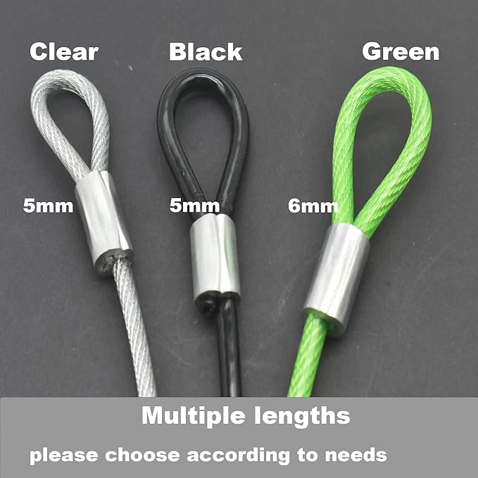 16FT 4mm Stainless Steel Outdoor Travel Security Cable Lock,Braided Steel Coated Safety Cable Luggage Lock,Safety Cable Wire Rope Double Loop