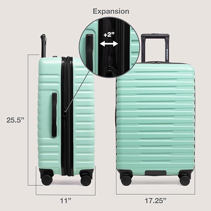 U.S. Traveler Boren Polycarbonate Hardside Rugged Travel Suitcase Luggage with 8 Spinner Wheels, Aluminum Handle, Mint, Checked-Medium 26-Inch