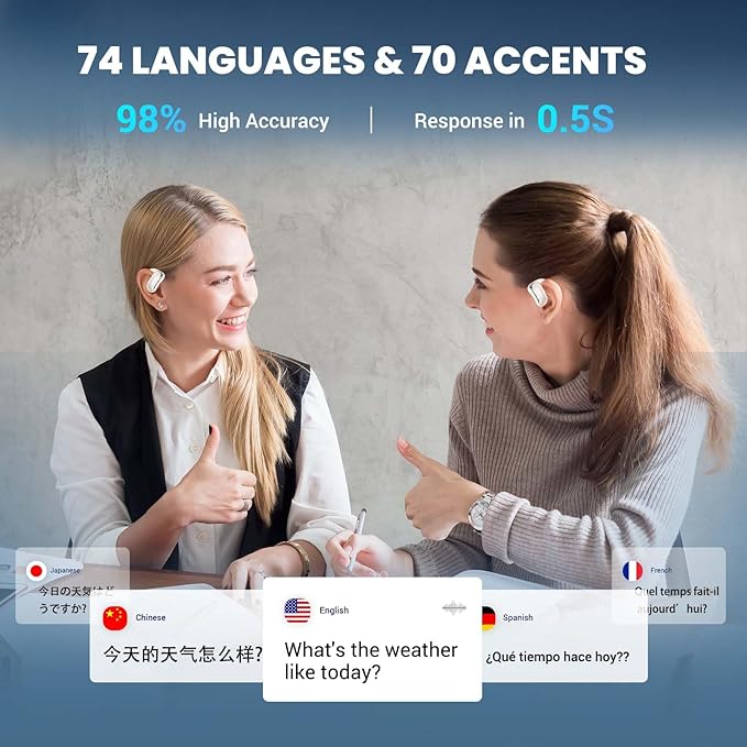 AI Translator Earbuds Translation Earbuds Real-Time 98% Accuracy 0.5s Response |Lifetime Free Offline Translation(8 Languages) & Online Translation(144 Languages) AF56 Beige